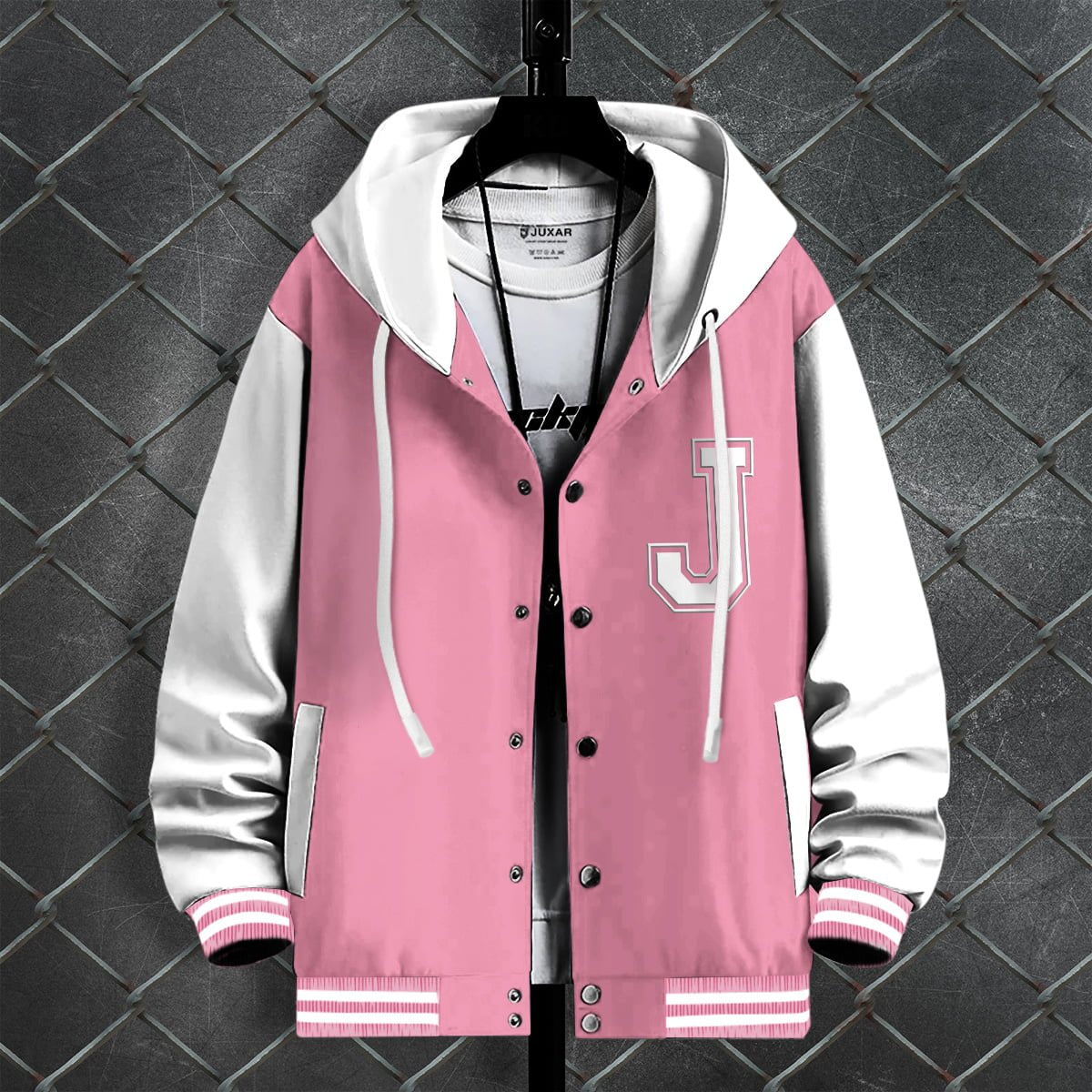 PINK VARSITY HOODY JACKET – Juxar - Main Image