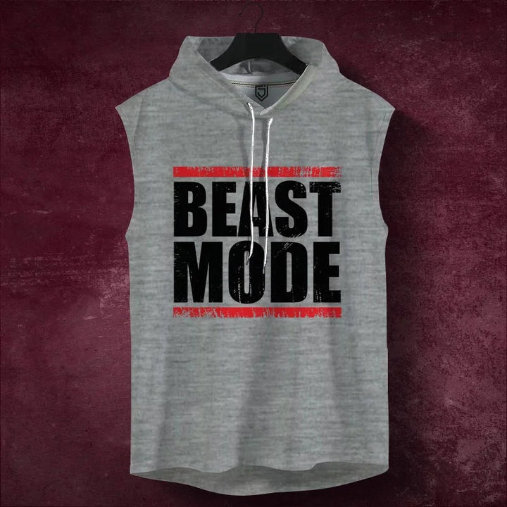 Juxar Mens 18. Mesh back hoodie sando in gray with Beast Mode graphic print and sleeveless design