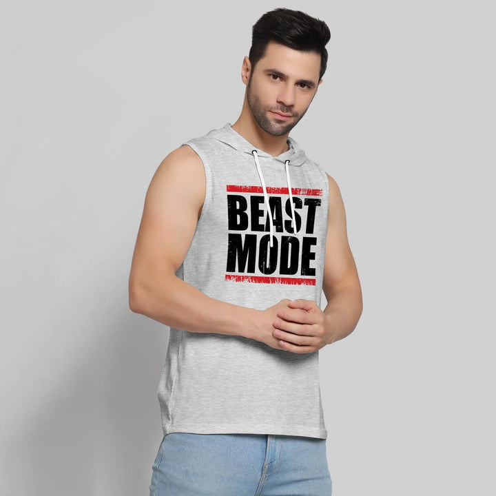 Juxar mens 18. Mesh back hoodie sando in light gray with Beast Mode printed on front
