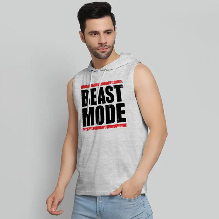 Juxar men's 18. Mesh back hoodie sando in light gray with Beast Mode graphic and sleeveless design