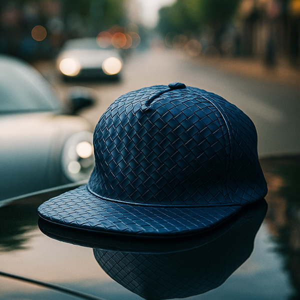 QUILTED LEATHERETTE BLUE SNAPBACK CAP