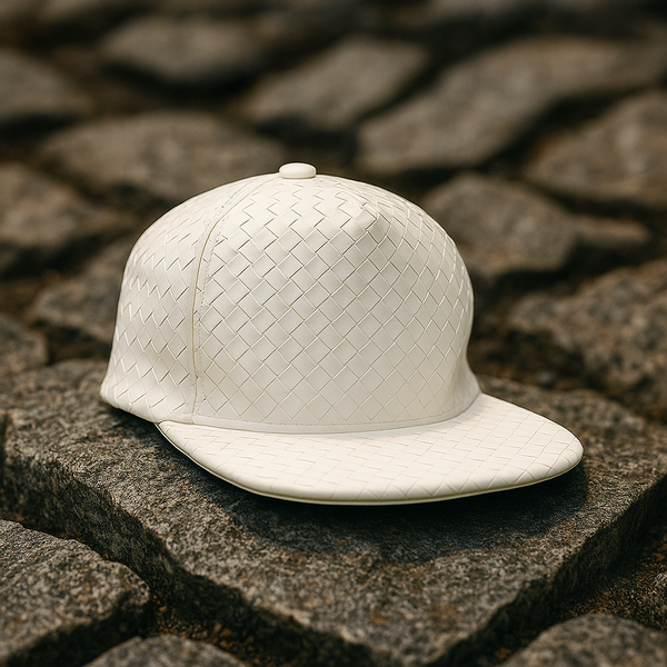 QUILTED LEATHERETTE WHITE SNAPBACK CAP