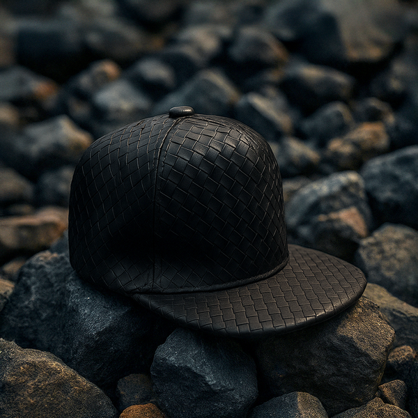 QUILTED LEATHERETTE BLACK SNAPBACK CAP