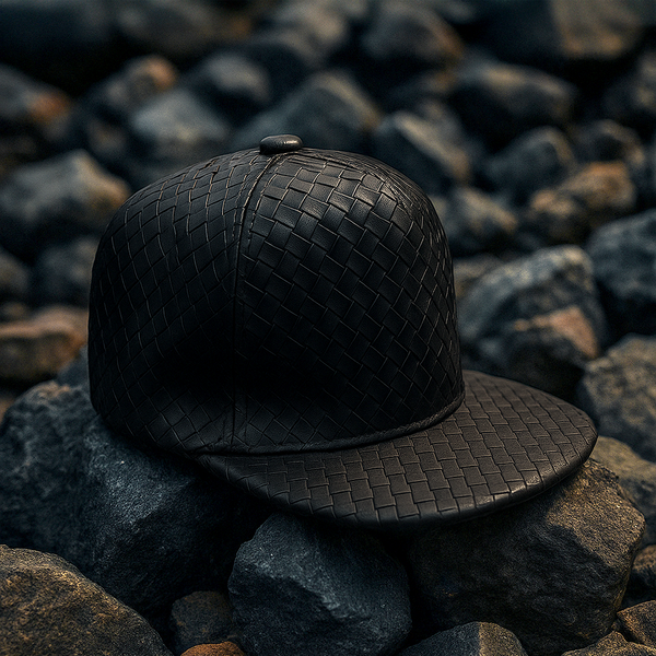 QUILTED LEATHERETTE BLACK SNAPBACK CAP