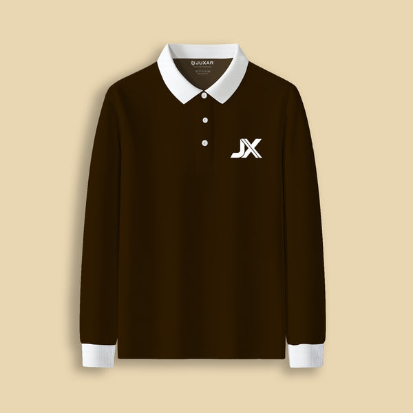 BROWN FULL SLEEVE POLO NECK T-SHIRT