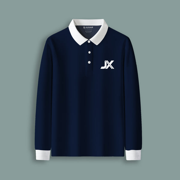 NAVY BLUE FULL SLEEVE POLO NECK T-SHIRT