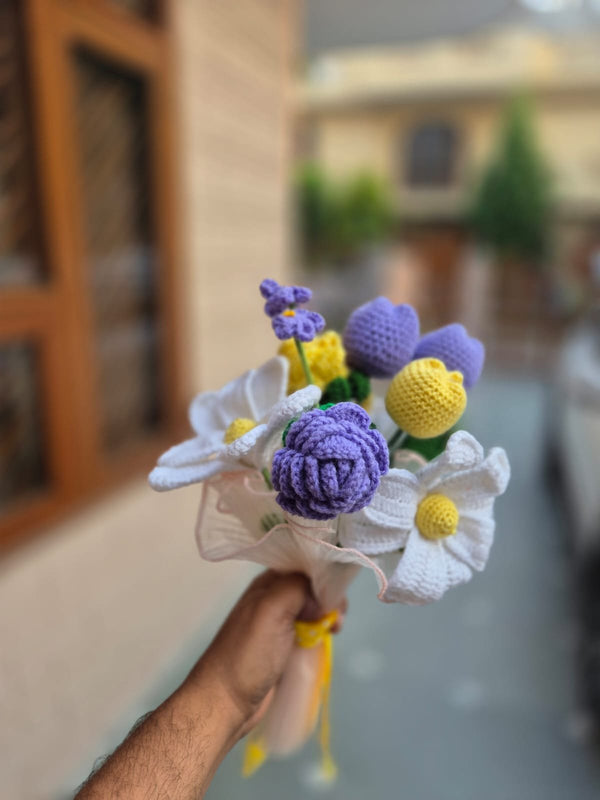 Decorative Crochet Bouquet with 9 Colorful Handmade Flowers