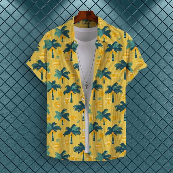 YELLOW PALM CORDUROY PRINTED SHIRT