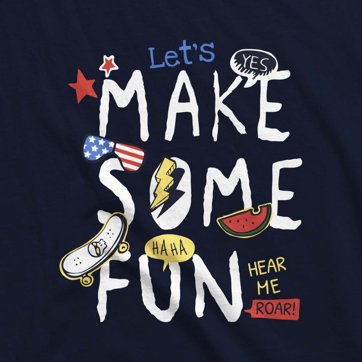 Juxar mens activewear hoodie with playful Let's Make Some Fun graphic design in bold colors