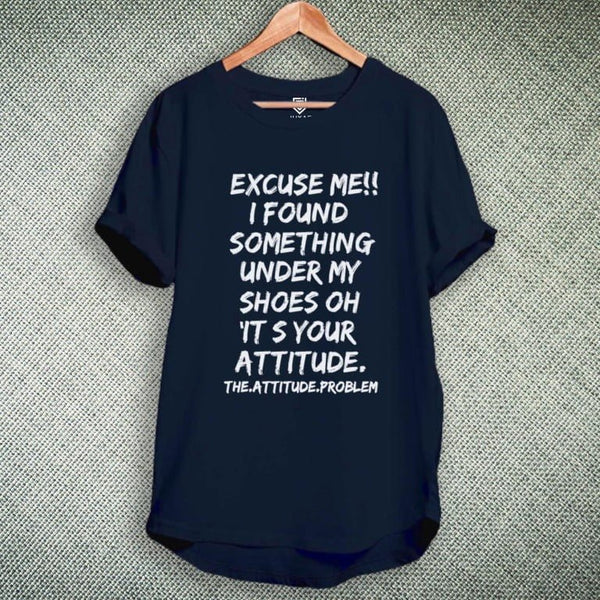 Juxar breathable cotton longline t shirt for summer navy longline tee with white bold attitude slogan print