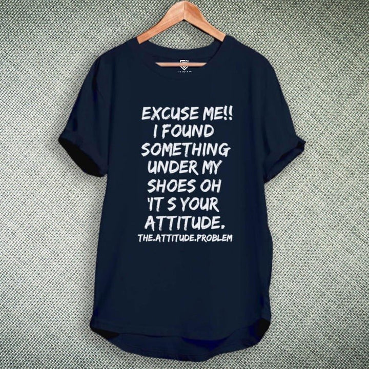 Juxar breathable cotton longline t shirt for summer navy longline tee with white bold attitude slogan print