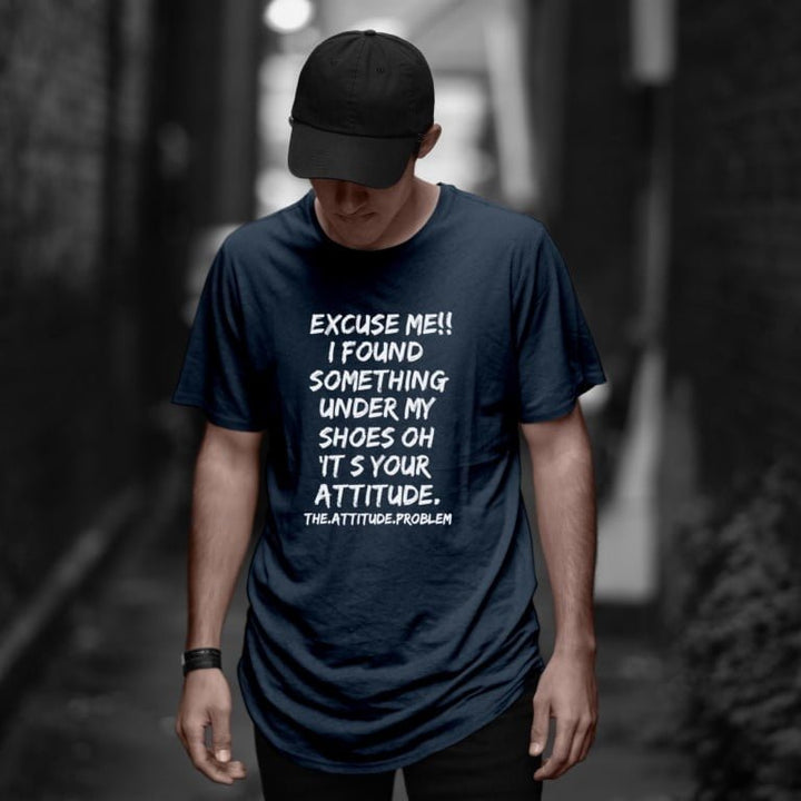Juxar breathable cotton longline t shirt for summer navy tee with printed slogan worn by male model