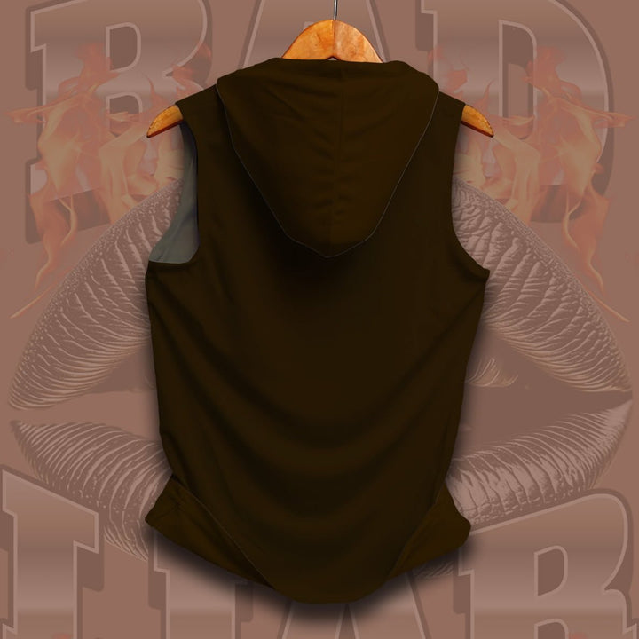 Juxar mens black sleeveless bad liar hoodie sando with hood on wooden hanger