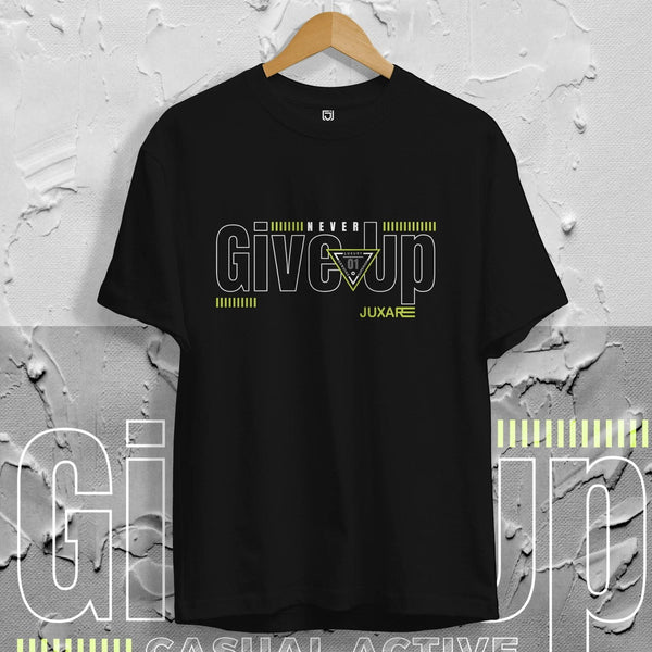 Juxar black cotton t shirt with never give up graphic design best budget cotton t shirt online