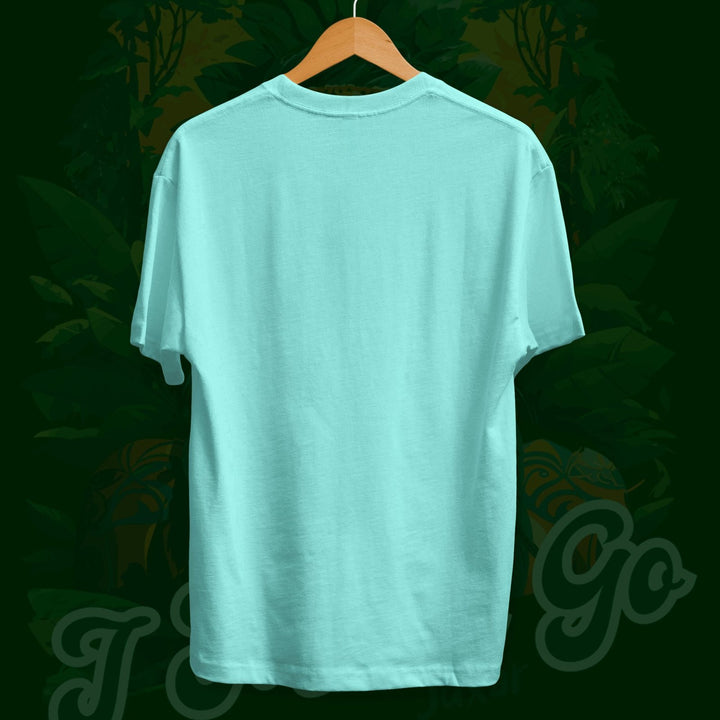 Juxar light blue best cotton t shirt for daily wear hanging on wooden hanger back view