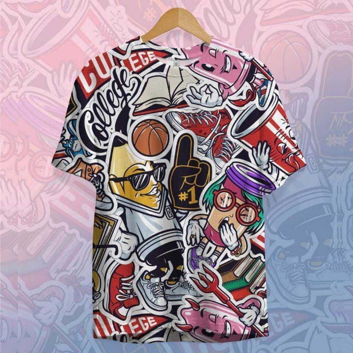 Juxar printed biking t-shirt for men with colorful college-themed cartoon graphics