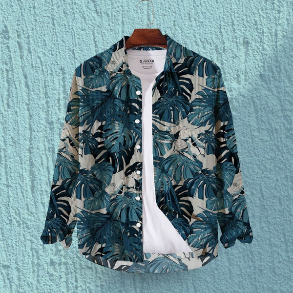 BLUE MONSTERA - FULL SLEEVE PRINTED CORDUROY SHIRT
