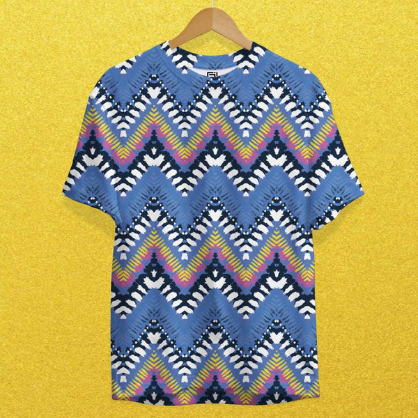 Juxar printed comfy casual tee for men with blue zigzag and colorful pattern design