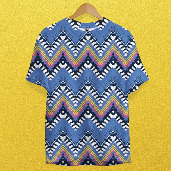 Juxar printed comfy casual tee for men with blue zigzag and colorful pattern design