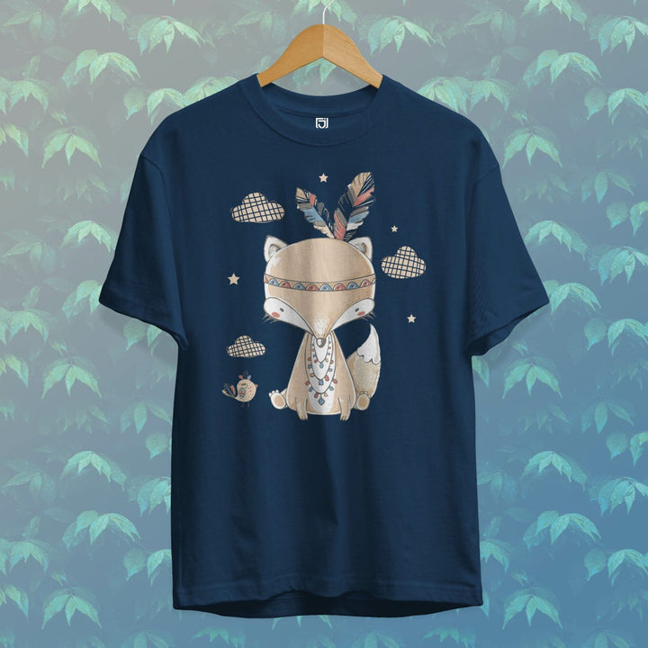Juxar navy girls T shirt with cute tribal fox and feather print cool graphic t shirt for girls