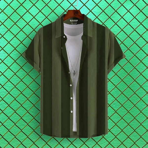 BOTTLE GREEN STRIPE CORDUROY PRINTED SHIRT