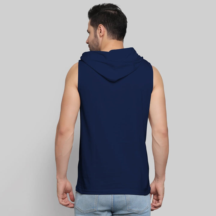 Juxar mens navy blue crazy hoodie sando sleeveless hooded top back view