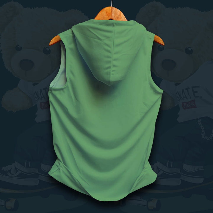 Juxar mens sleeveless hoodie in green perfect for a cute teddy bear hoodie style
