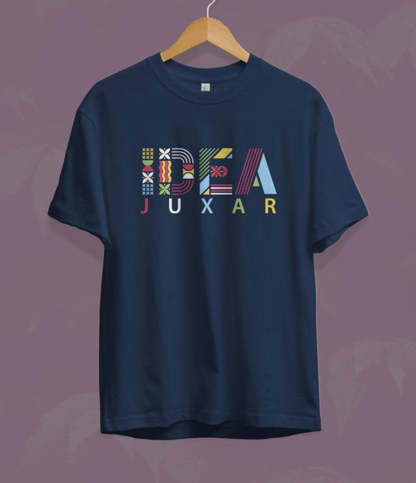 Juxar export quality cotton t shirts India navy blue tee with colorful IDEA graphic print