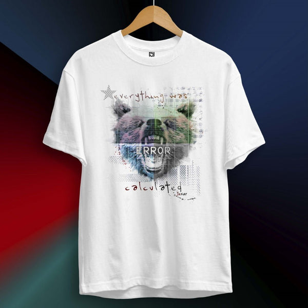 Juxar half sleeve cotton t shirt for men in white with graphic error bear design