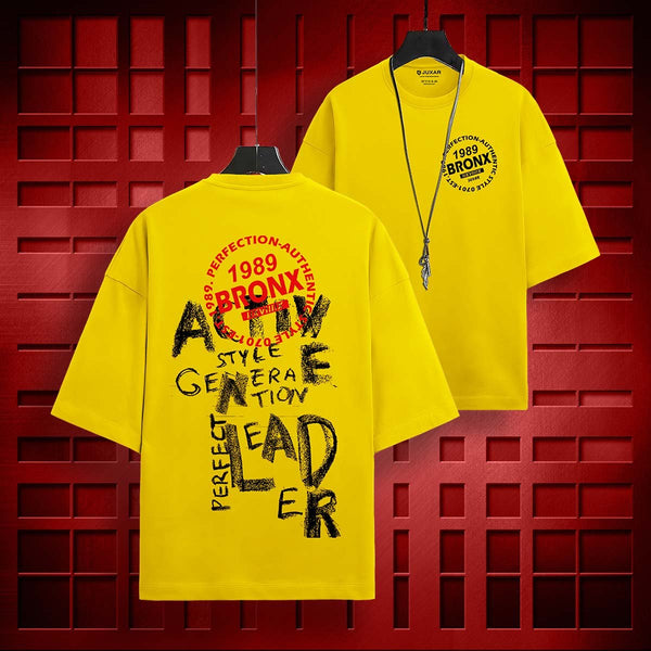Juxar yellow oversized loose fit t-shirt with graphic Bronx print on front and back