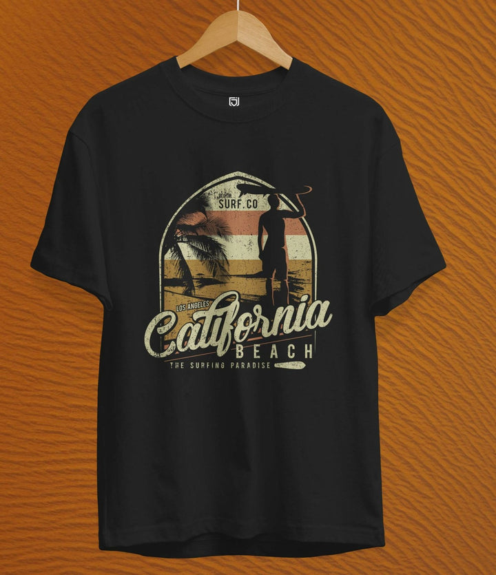 Juxar black pure cotton t shirt men with California beach surfing graphic design
