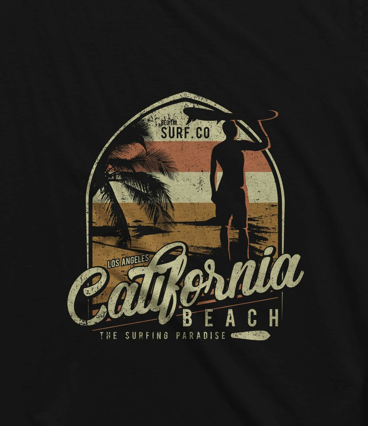 Juxar California Beach graphic pure cotton t shirt men with surfing design on black fabric