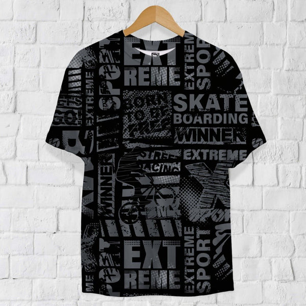 Juxar branded t-shirt for men in black with extreme sports and skateboarding print