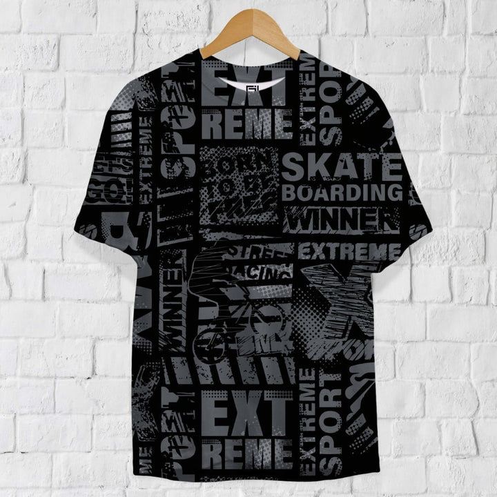 Juxar branded t-shirt for men in black with extreme sports and skateboarding print