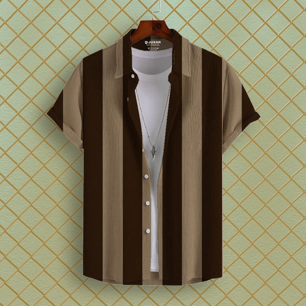 BROWN STRIPES CORDUROY PRINTED SHIRT
