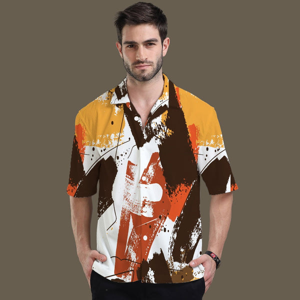 BROWN STROKE CORDUROY OVERSIZE PRINTED SHIRT