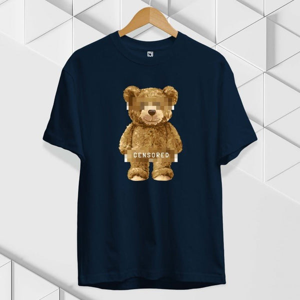 Juxar navy blue cotton t shirt with pixelated teddy bear graphic and censored text buy cotton t shirt online