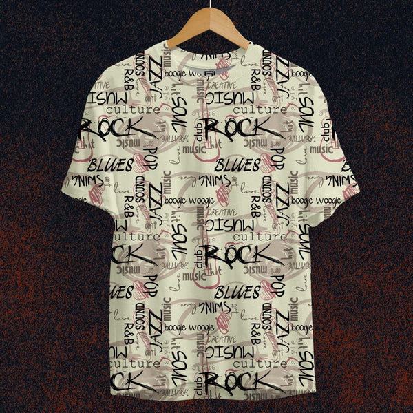 Juxar casual sports t-shirt for men with music-themed print and guitars on light background