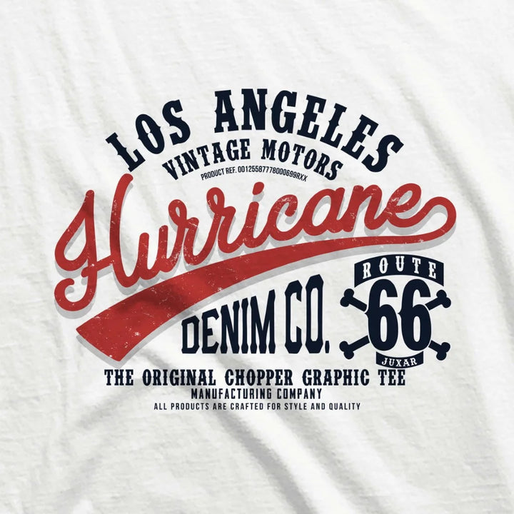 Juxar Designer gym hoodie with Los Angeles Hurricane denim graphic and Route 66 design on white fabric