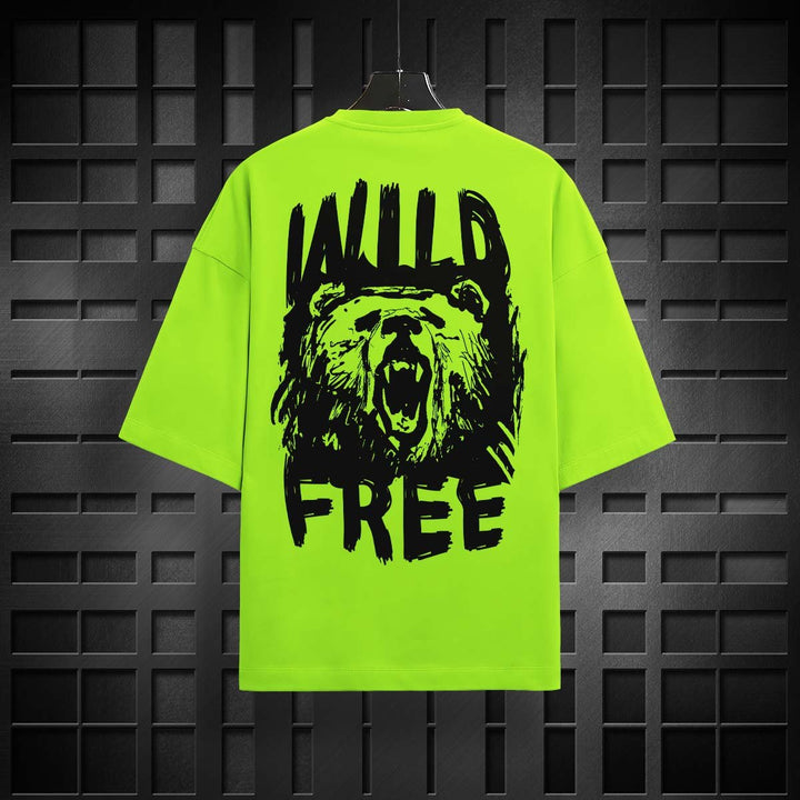 Juxar colorblock cotton oversized t-shirt in neon green with wild bear graphic and free text on back