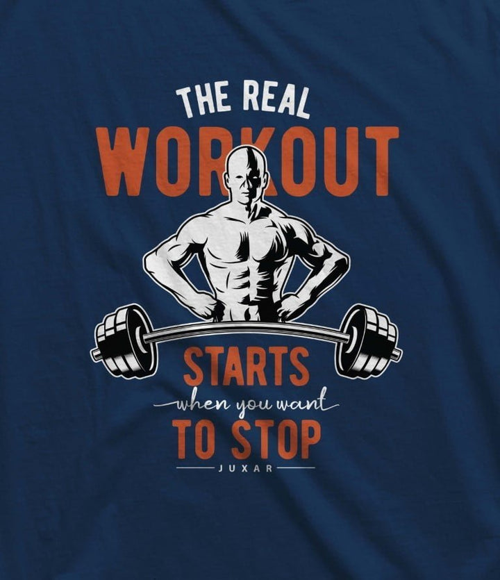 Juxar navy cotton t shirt for gym with workout motivational graphic and weightlifting design