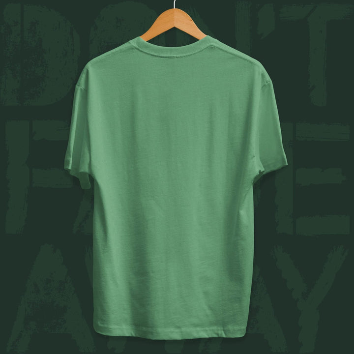 Juxar plain green cotton t shirt for gym workout hanging on wooden hanger from back