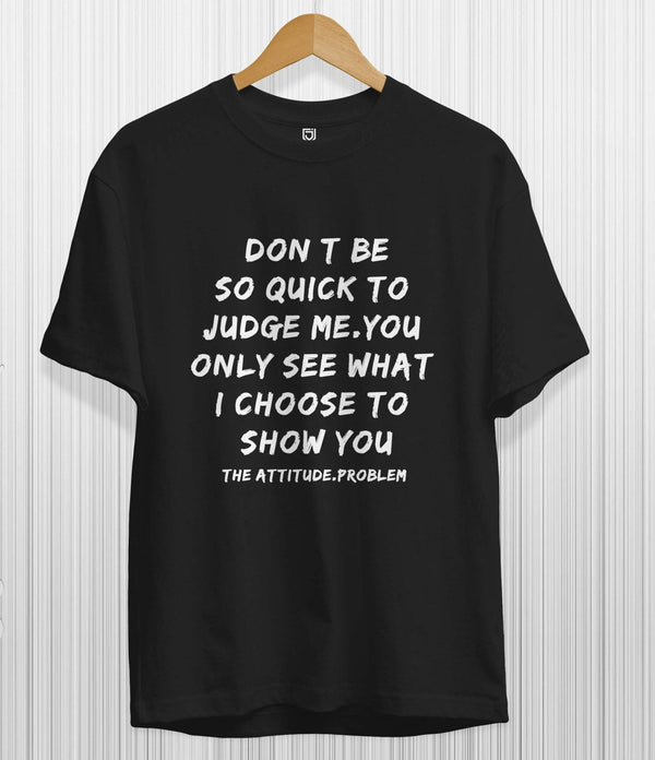 Juxar black cotton t shirt for office with white motivational quote text printed on front