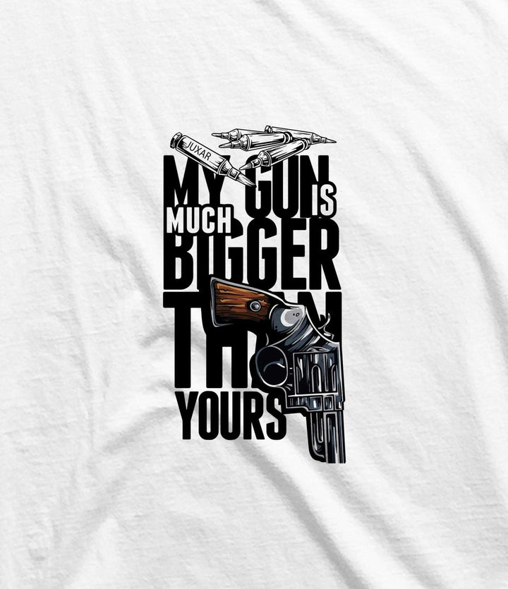 Juxar cotton t shirt multi-color with graphic revolver and bold statement text design