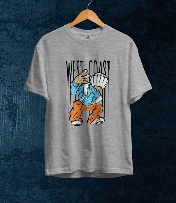 Juxar cotton t shirt sublimation with West Coast graphic and colorful streetwear design on gray fabric