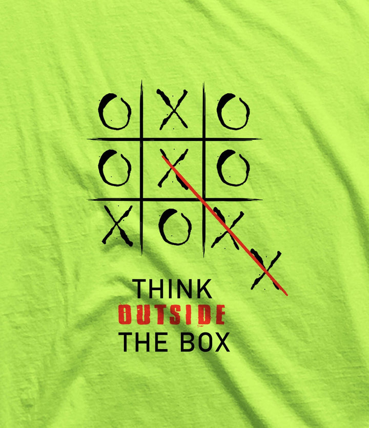 Juxar lime green cotton t shirt with high GSM quality featuring think outside the box tic tac toe design
