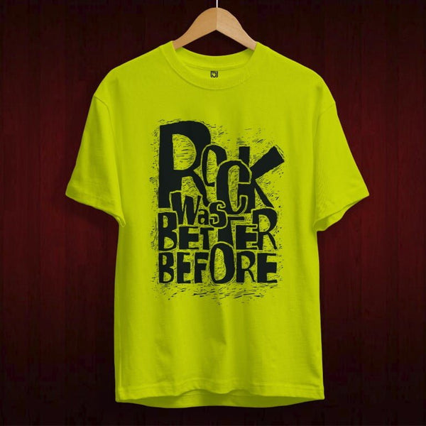 Juxar cotton t shirt with minimal print in bright yellow featuring black rock was better before graphic