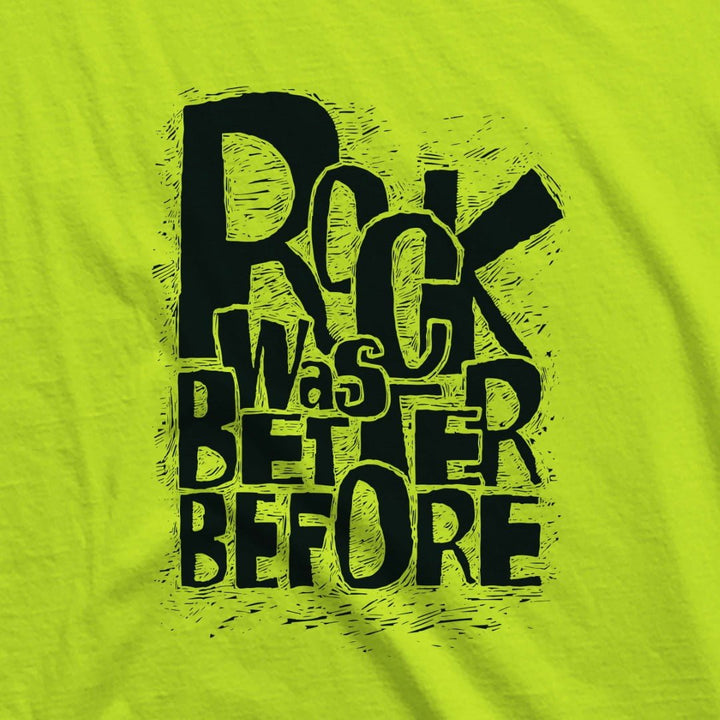 Juxar cotton t shirt with minimal print featuring bold black rock was better before text on lime green fabric