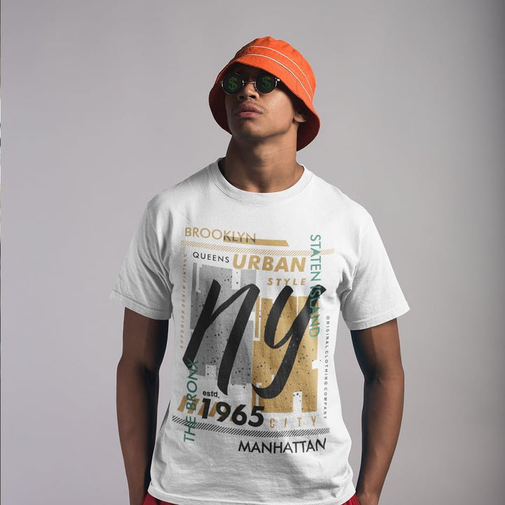 Juxar cotton t shirts for events and promotions featuring NY urban style graphic design on white tee