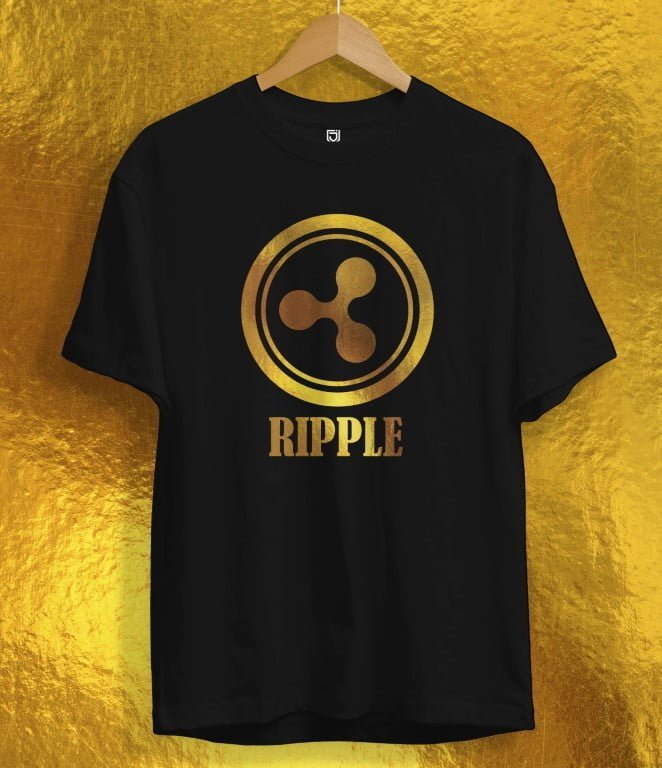 Juxar black washable cotton t shirt with gold Ripple logo printed on front